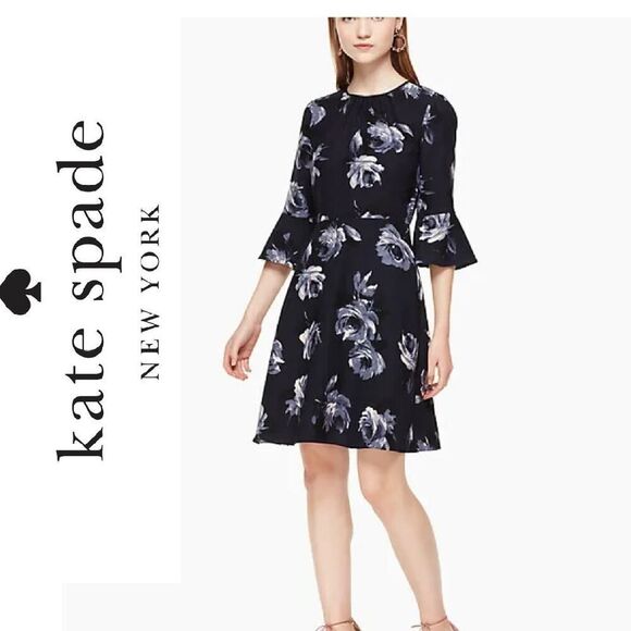 Kate Spade new York Night Rose Crepe Dress navy size 4 - Picture 1 of 10